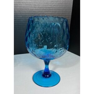 Vintage Empoli Italian Brandy Snifter Large Azure Blue MCM Optic Swirl 8 1/4"